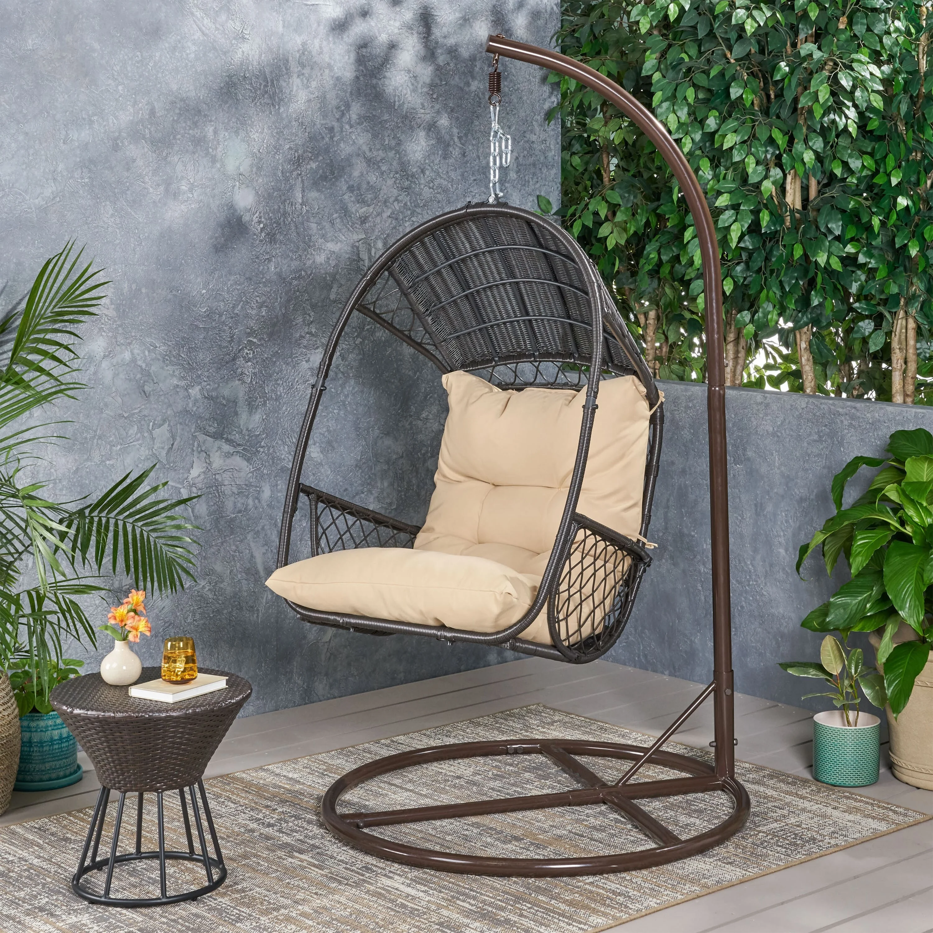 Christopher Knight Home Malia Wicker Hanging Chair with Stand by  White/Green