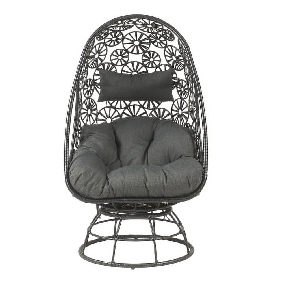 Buumin ACME Hikre Patio Lounge Chair & Side Table, Clear Glass, Charcaol Fabric & Black Wicker 45113