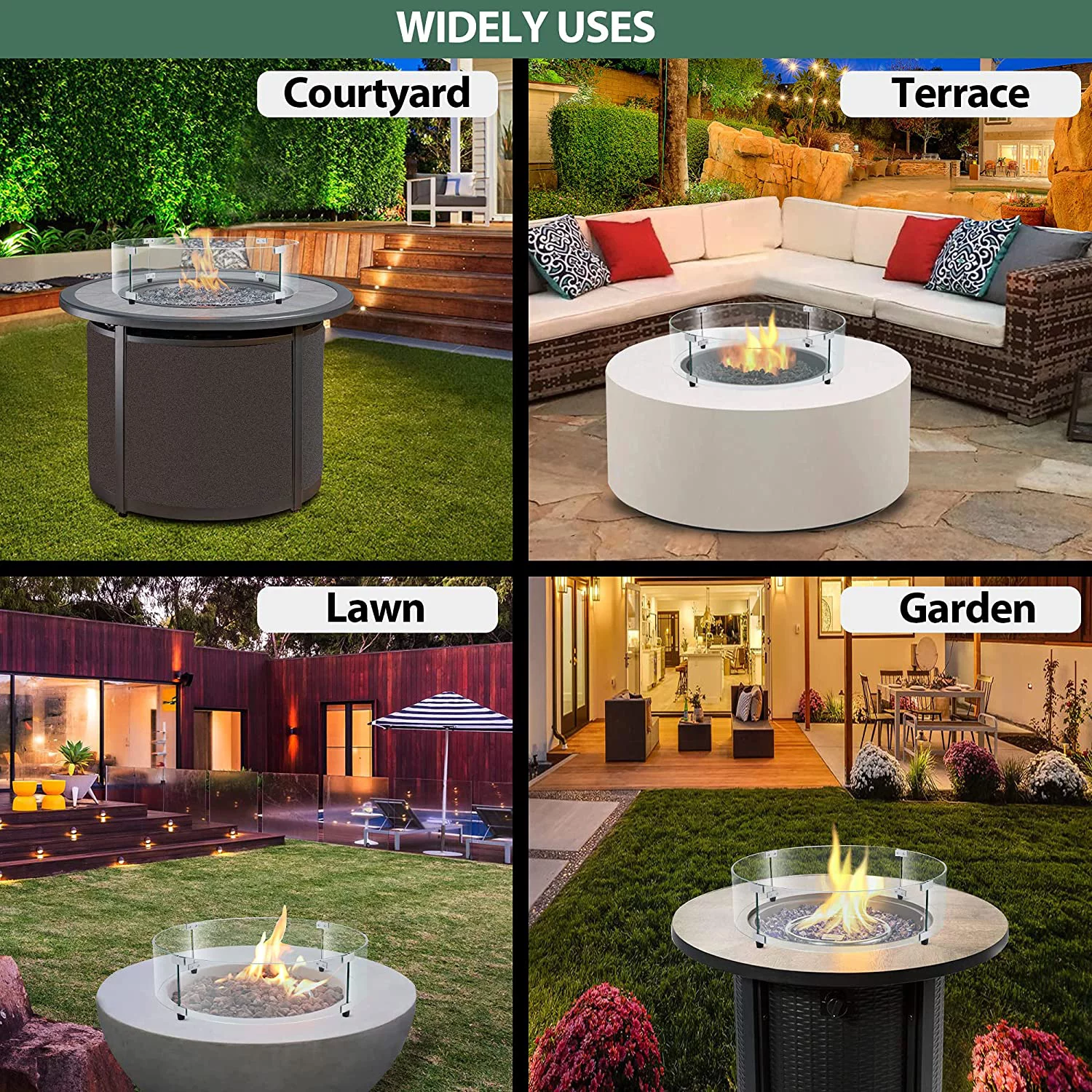 Trigoo Round Fire Pit Wind Guard 24 x 24 x 6 Inch Tempered Glass Frame Fence