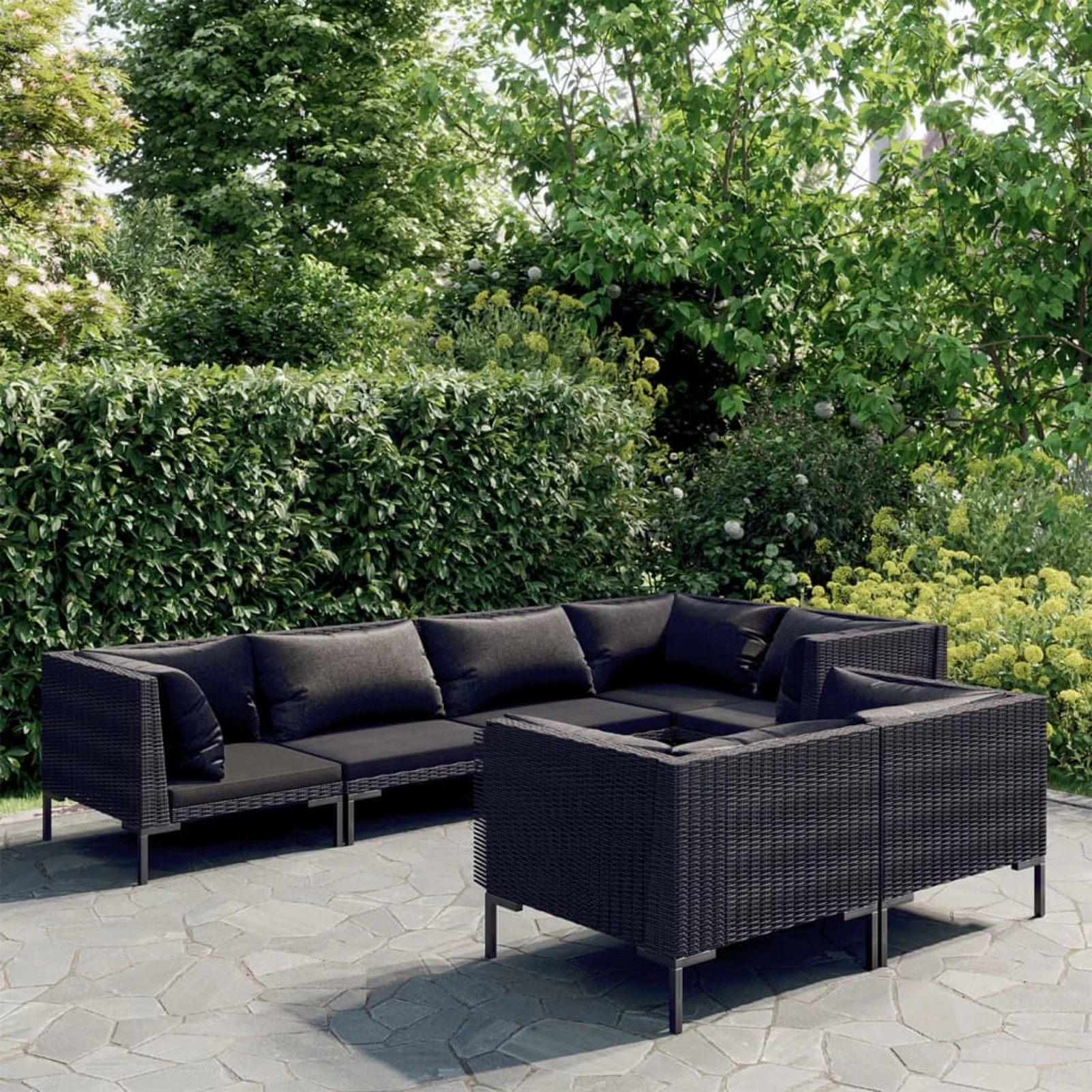 Suzicca 7 Piece Patio Set with Cushions Poly Rattan Dark Gray