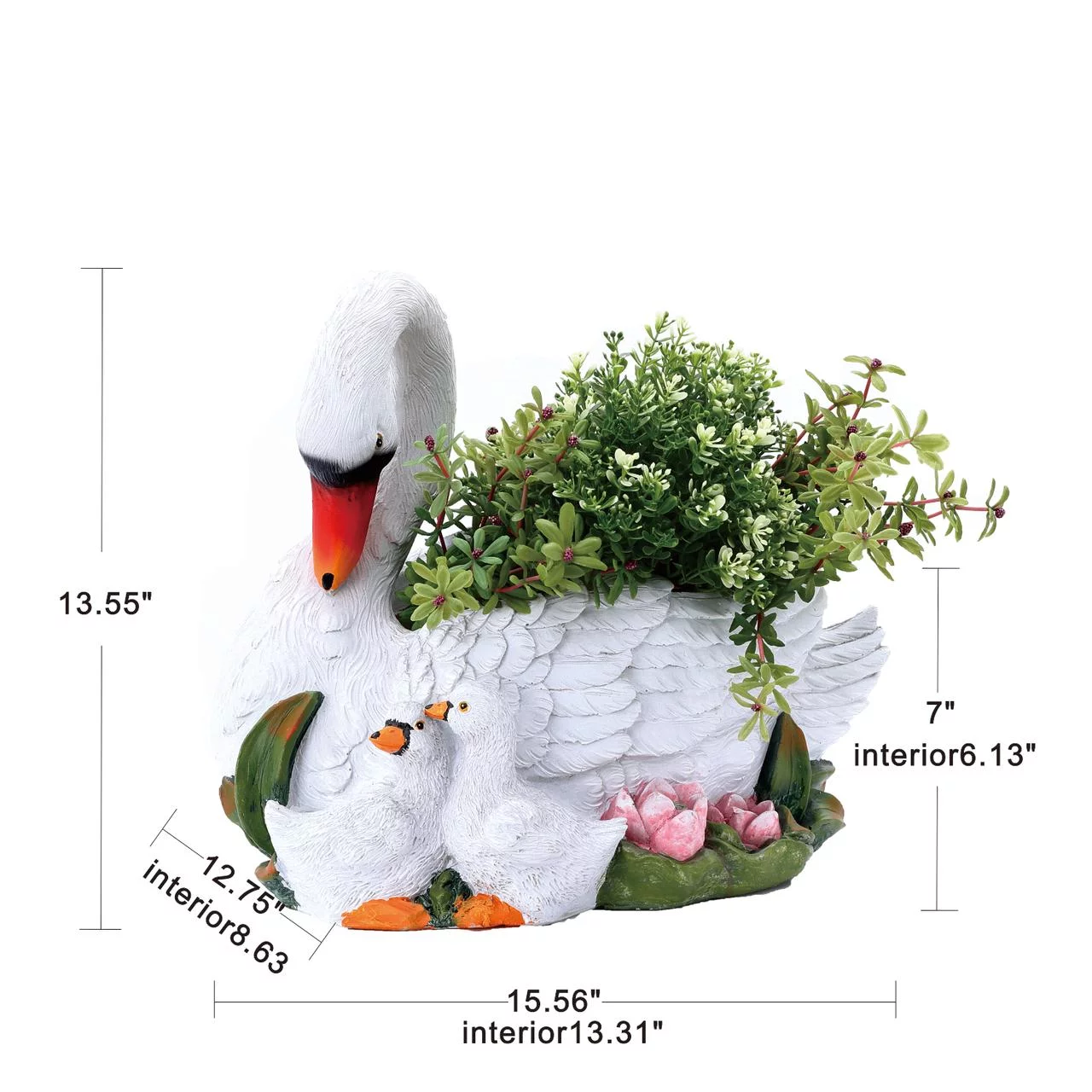 LuxenHome White Resin Swan Family Planter