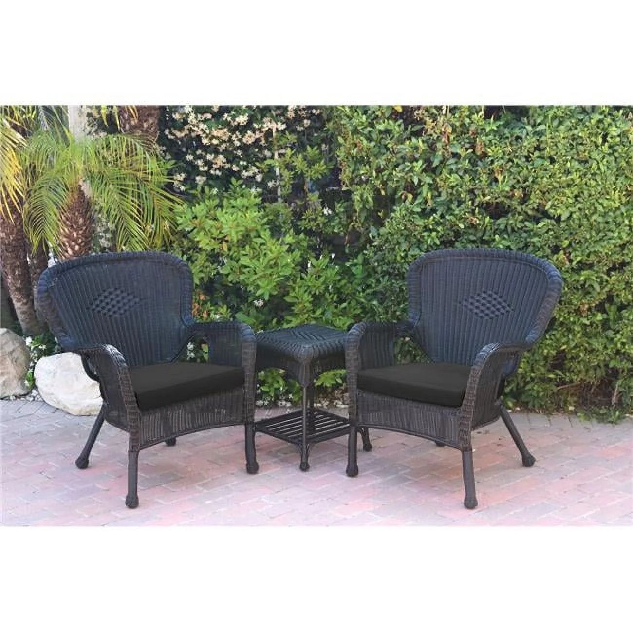 Jeco W00214-2-CES017 Windsor Black Wicker Chair & End Table Set with Black Cushion