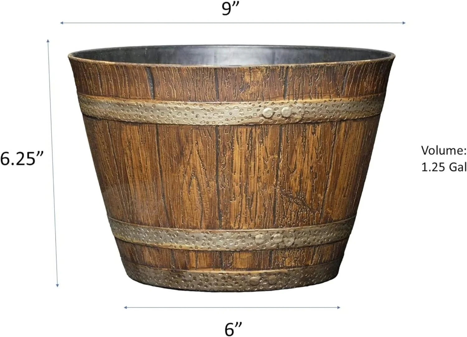 Whiskey Plastic Resin Flower Barrel Planter, Walnut Brown, 9
