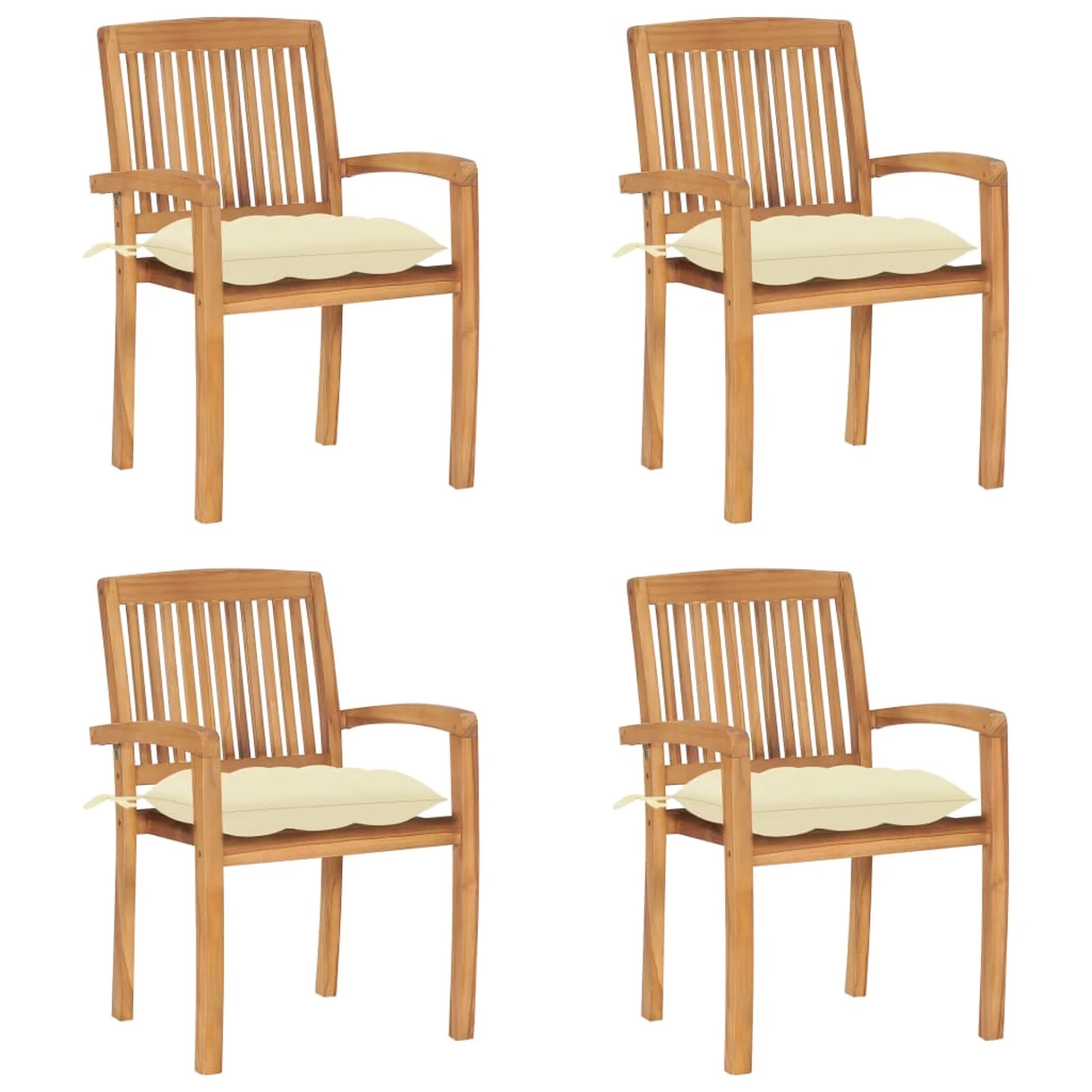 ametoys Stacking Patio Chairs with Cushions 4 pcs Solid Teak Wood