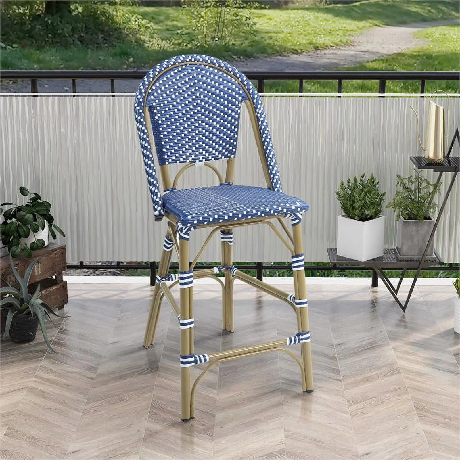 Furniture of America Reo Aluminum 5-Piece Patio Counter Dining Set in Blue