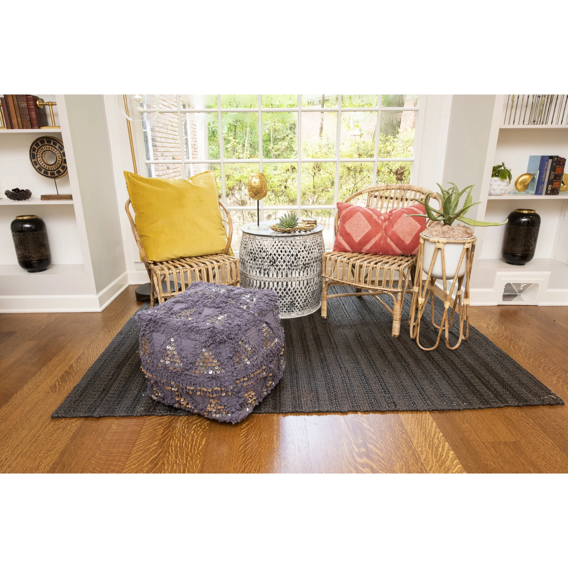 Bloomingville Off-White Metal Planter with Raised Bamboo Stand (Set of 2 Pieces)