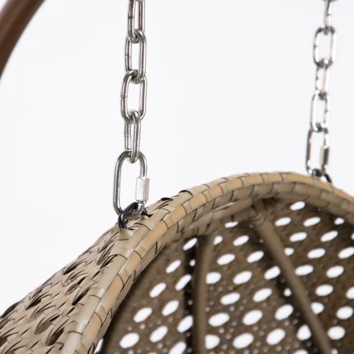 Buumin Brown Wicker Hanging Double-Seat Swing Chair with Stand w/Beige Cushion