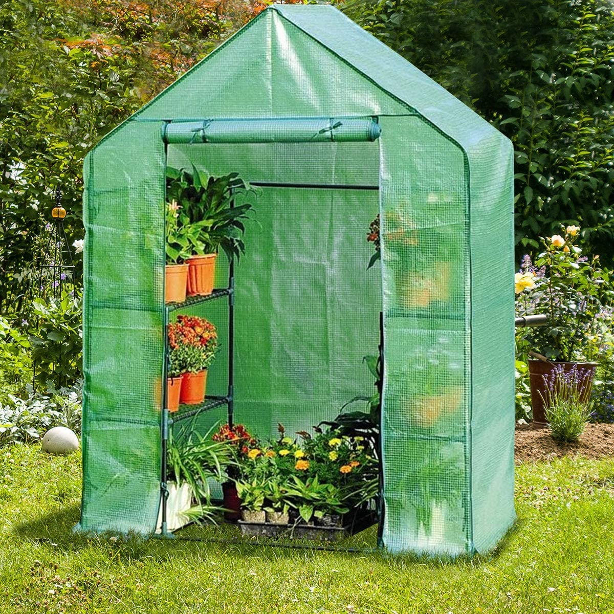 Walk-in Plants Greenhouse 8 Shelves Mini Portable Greenhouse 4 Tier for Garden Patio Backyard (56