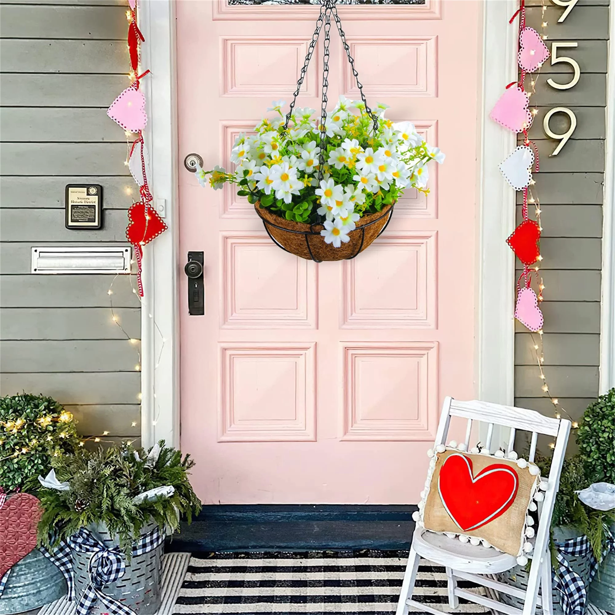 Artificial Hanging Flowers in Basket Fake Silk Flowers in Basket