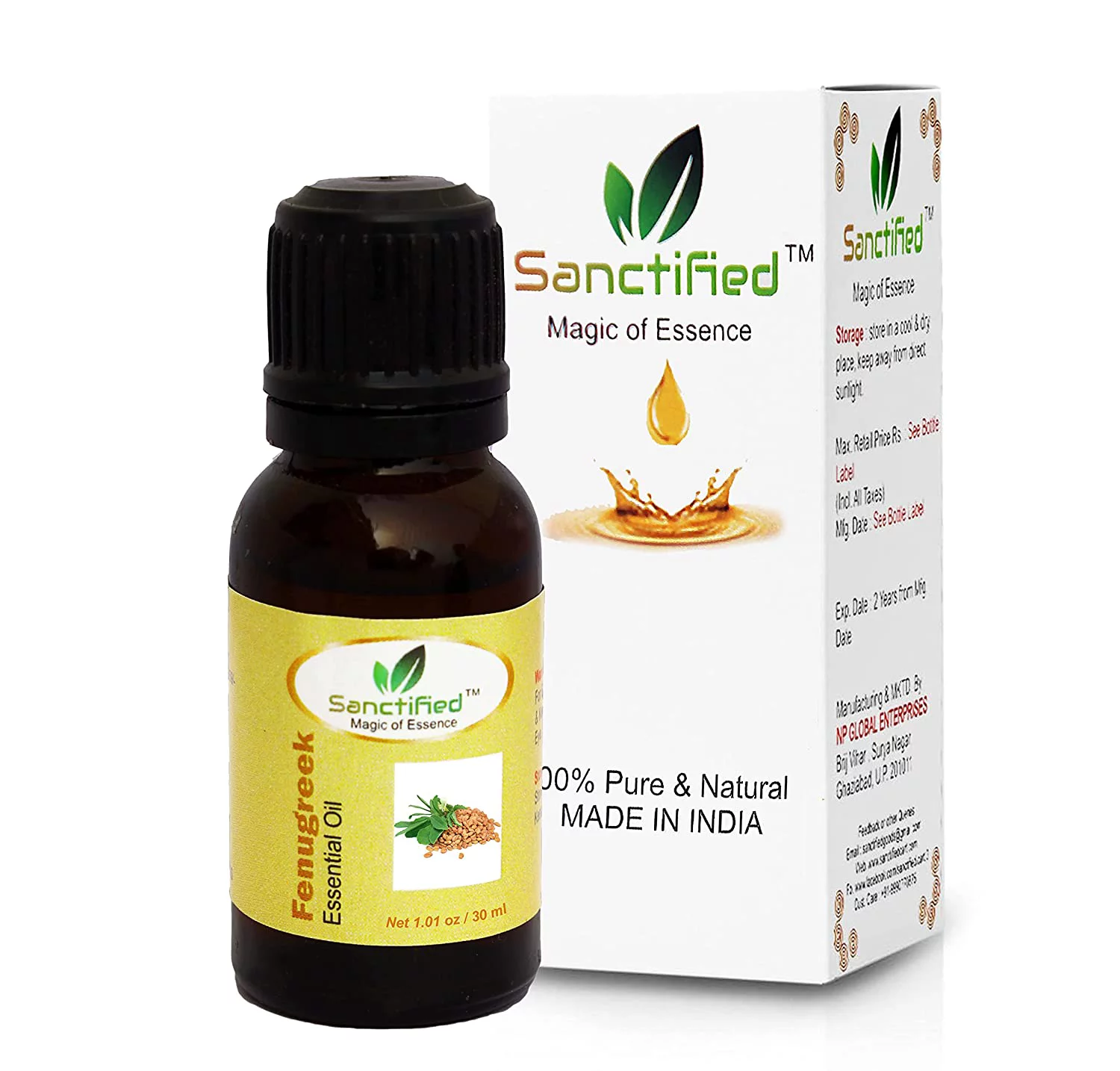 SANCTIFIED Fenugreek Oil Stress Relieving Essential Oil | For Skin & Hair Care, 30 ML