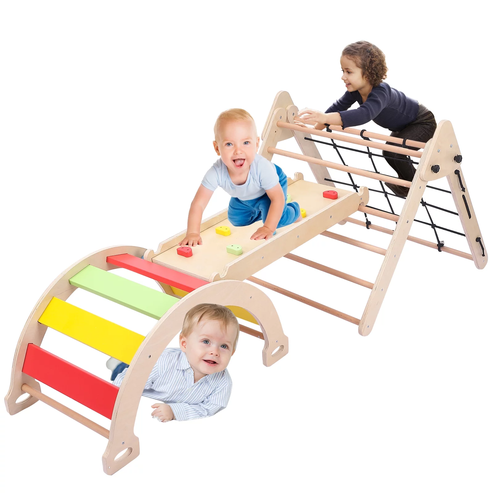 Toddler Indoor Gym Playset, 5-in-1 Wooden Climbing Toys, Triangle Folding Climbing for Climbing & Sliding for Boys and Girls