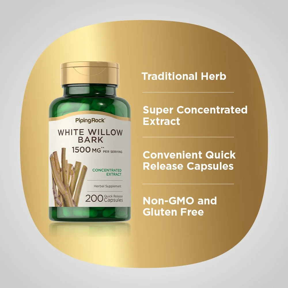 White Willow Bark Extract 1500mg | 200 Capsules | by Piping Rock