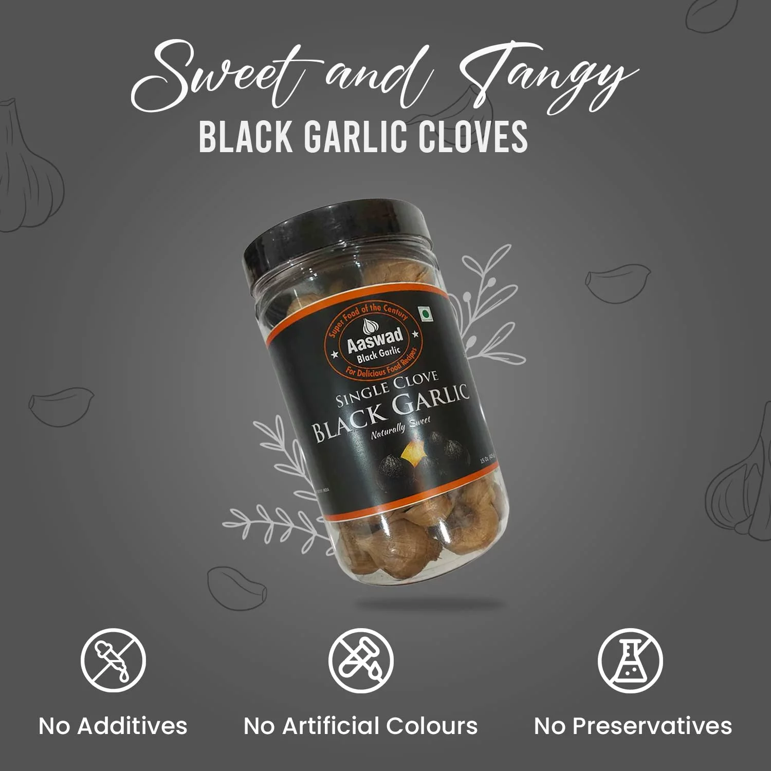 Single Clove Black Garlic 425 Grams /15 OZ Unpeeled Whole aged Garlic , by Aaswad Impex