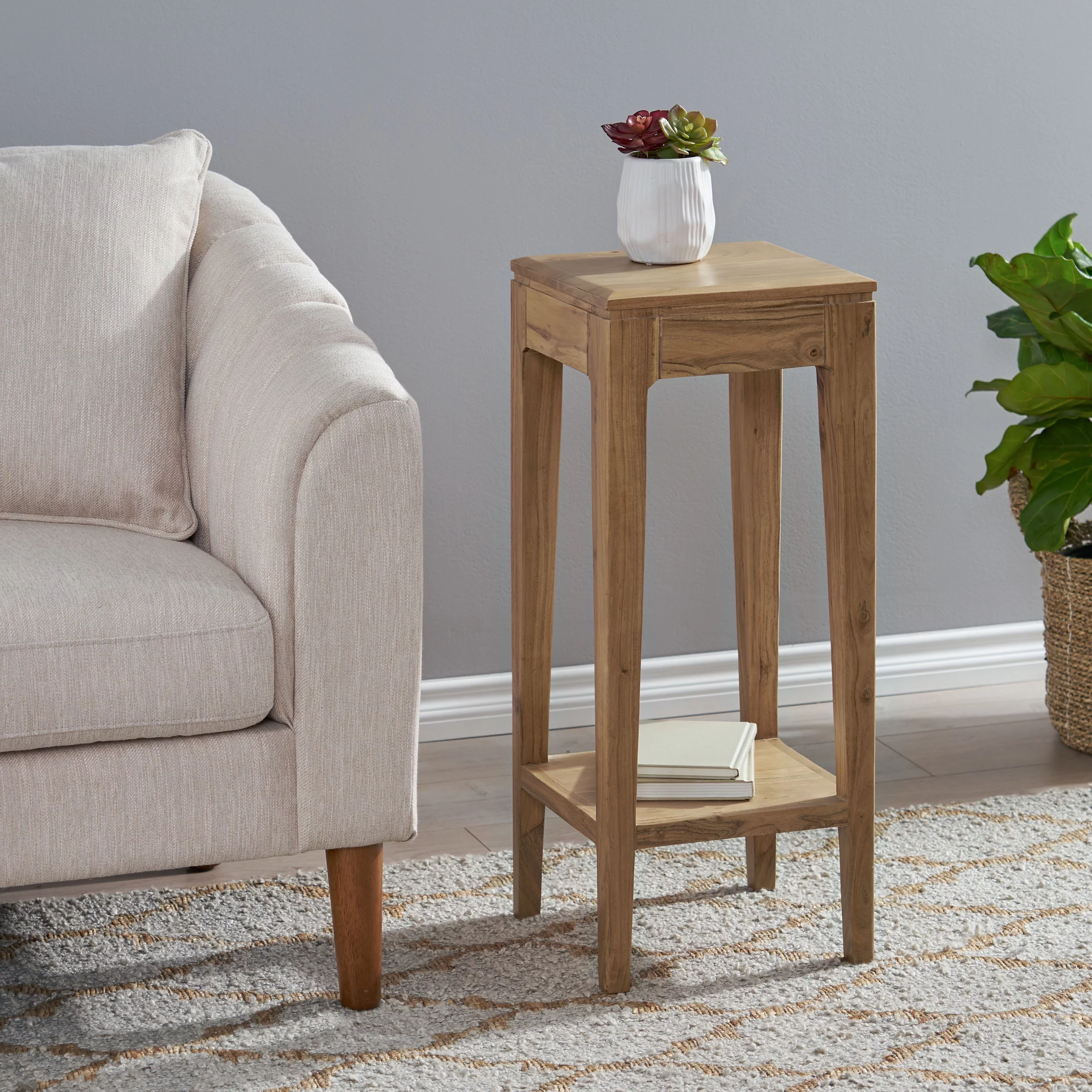 GDF Studio Judith Mid Century Modern Handmade Acacia Wood Plant Stand, Natural