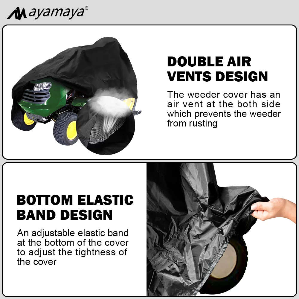 Riding Lawn Mower Cover,AYAMAYA Waterproof Windproof Lawn Tractor Cover for Outdoor,Durable Heavy Duty 210D Covers for Lawn Weeder,Universal Anti UV Dust Snow Adjustable Lawn Mower Covers(Black)