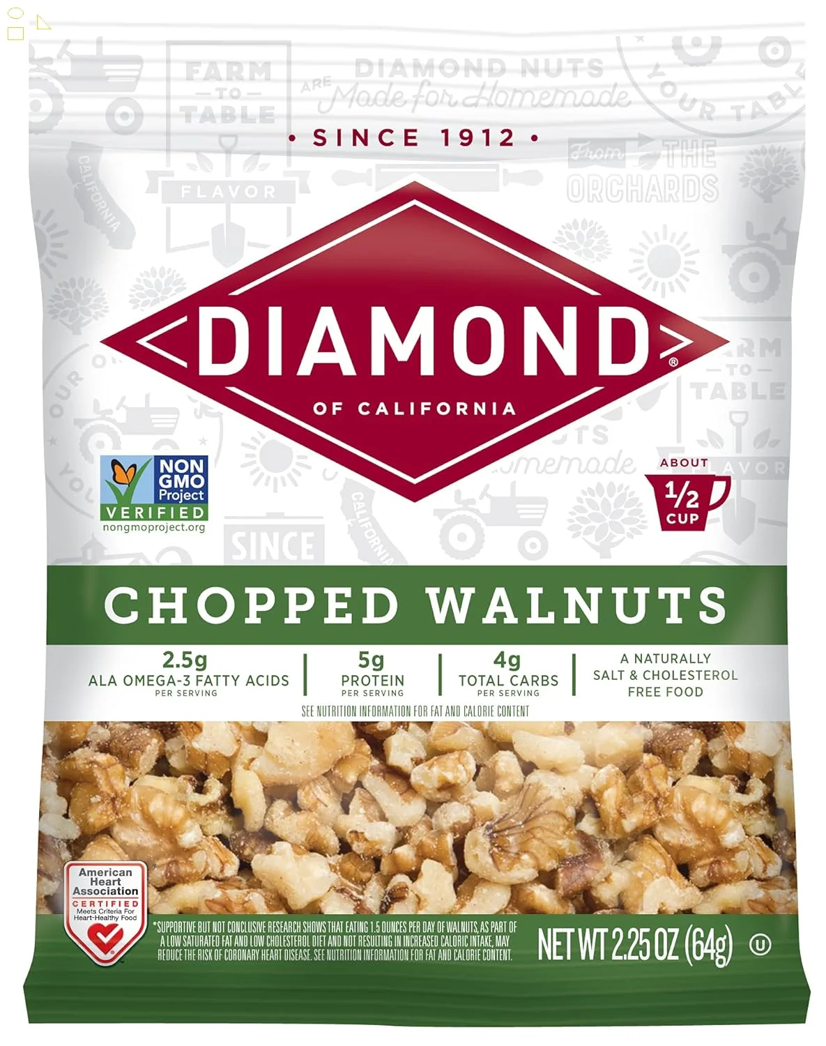 Diamond of California Chopped Walnuts, 2.25 Oz, 1 Pack