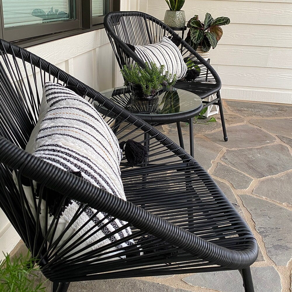 3-Piece Patio Bistro Sets,  All Weather Round Wicker PE Weave Basket Chair Set of 4 3-piece set