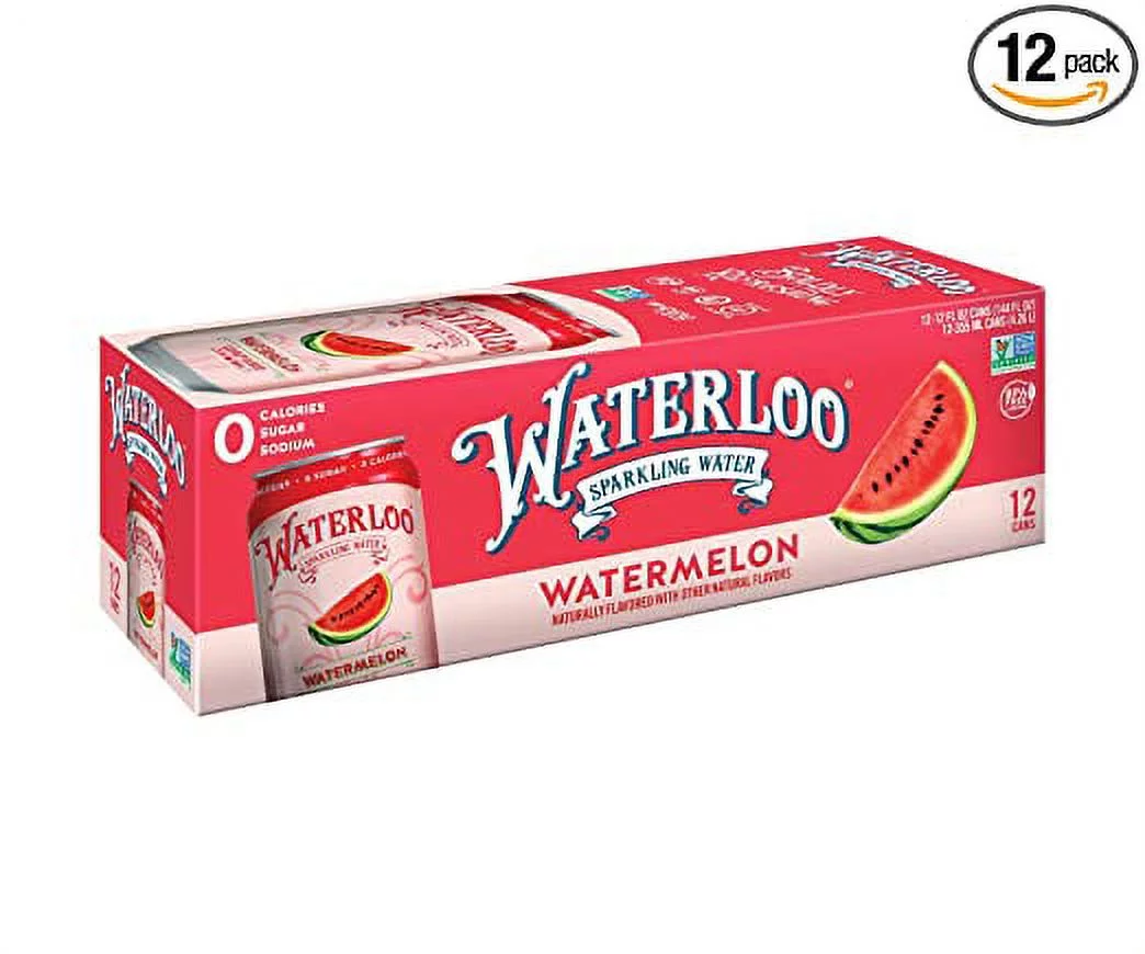 Waterloo Sparkling Water, Watermelon Naturally Flavored, 12 Cans | Pack of 2