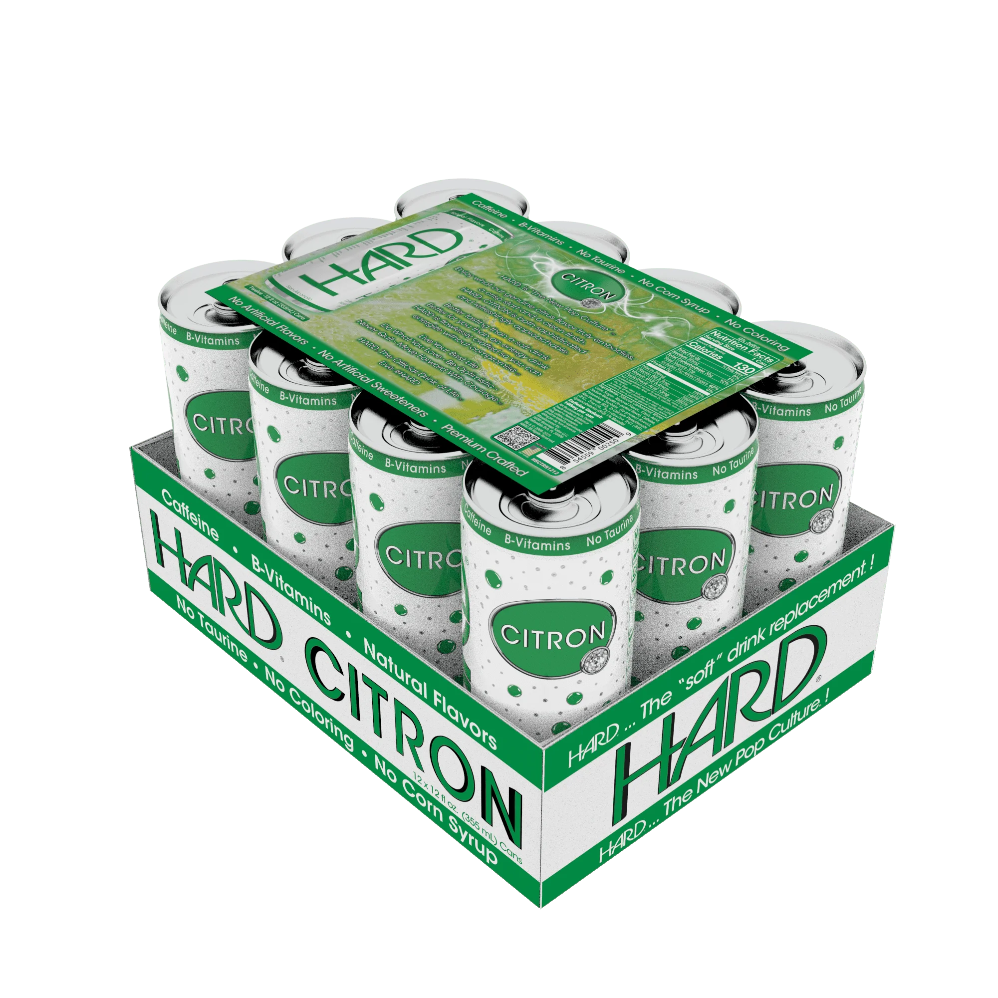 HARD® CITRON - Caffeinated and Enhanced Crafted Sparkling Lemon Lime Beverage - 12 fl oz (Pack of 12)