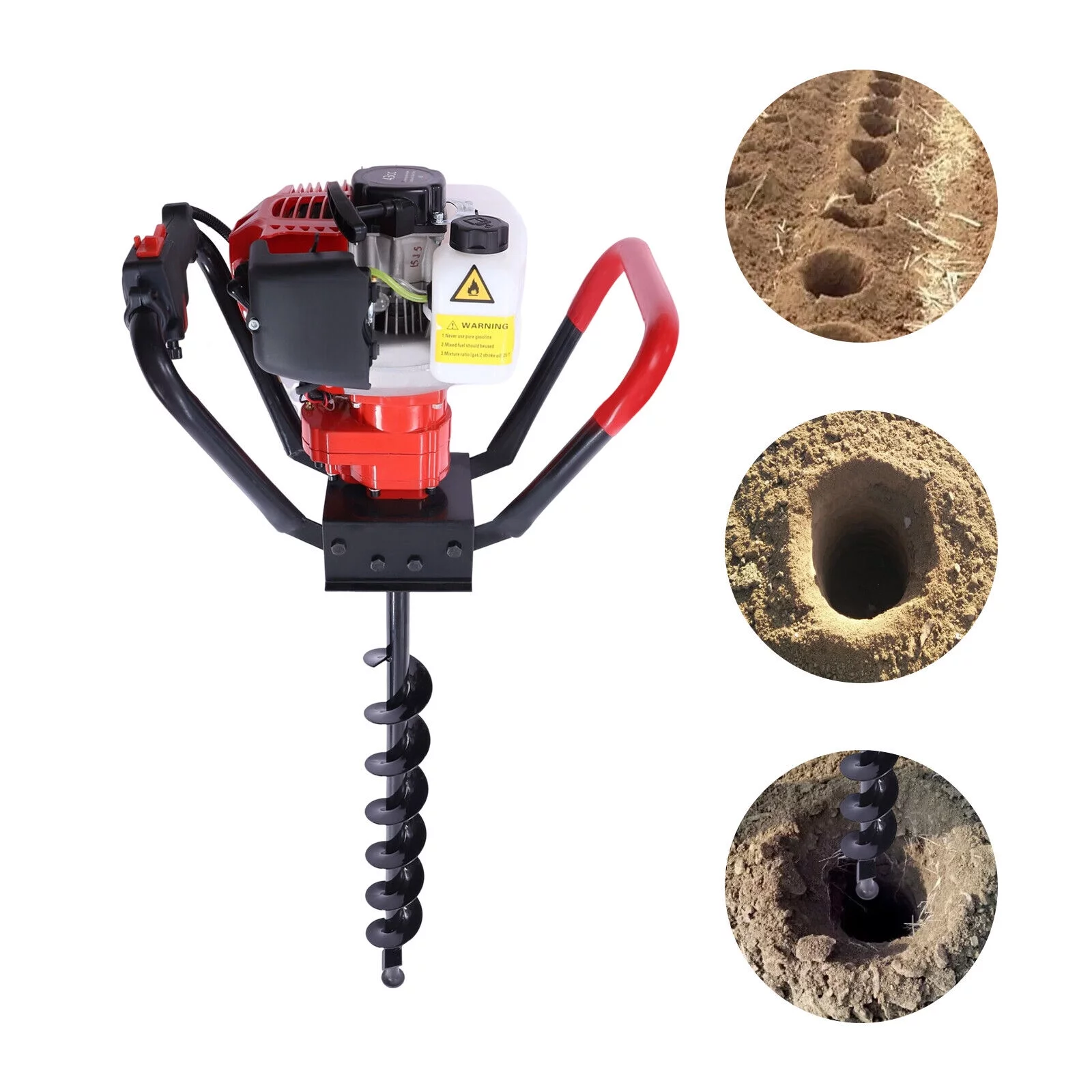 DENEST 2Stroke 43CC Gas Powered Post Hole Digger Tool+Earth Auger Drill Bit 8
