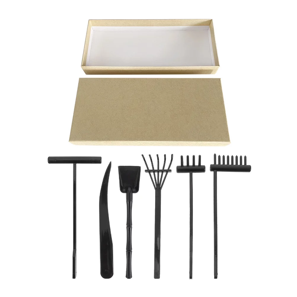 Qumonin Zen Garden Rake Kit Mini DIY Sand Garden Tools for Relaxation (Black)