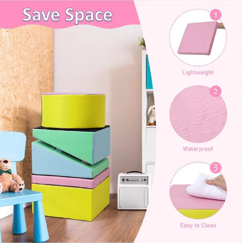 Climb and Crawl Activity Playset,Soft Lightweight  Foam Climbing Blocks for Climbing, Crawling and Sliding,Indoor Baby Crawling Foam Blocks for Toddlers and Preschoolers 5-Piece