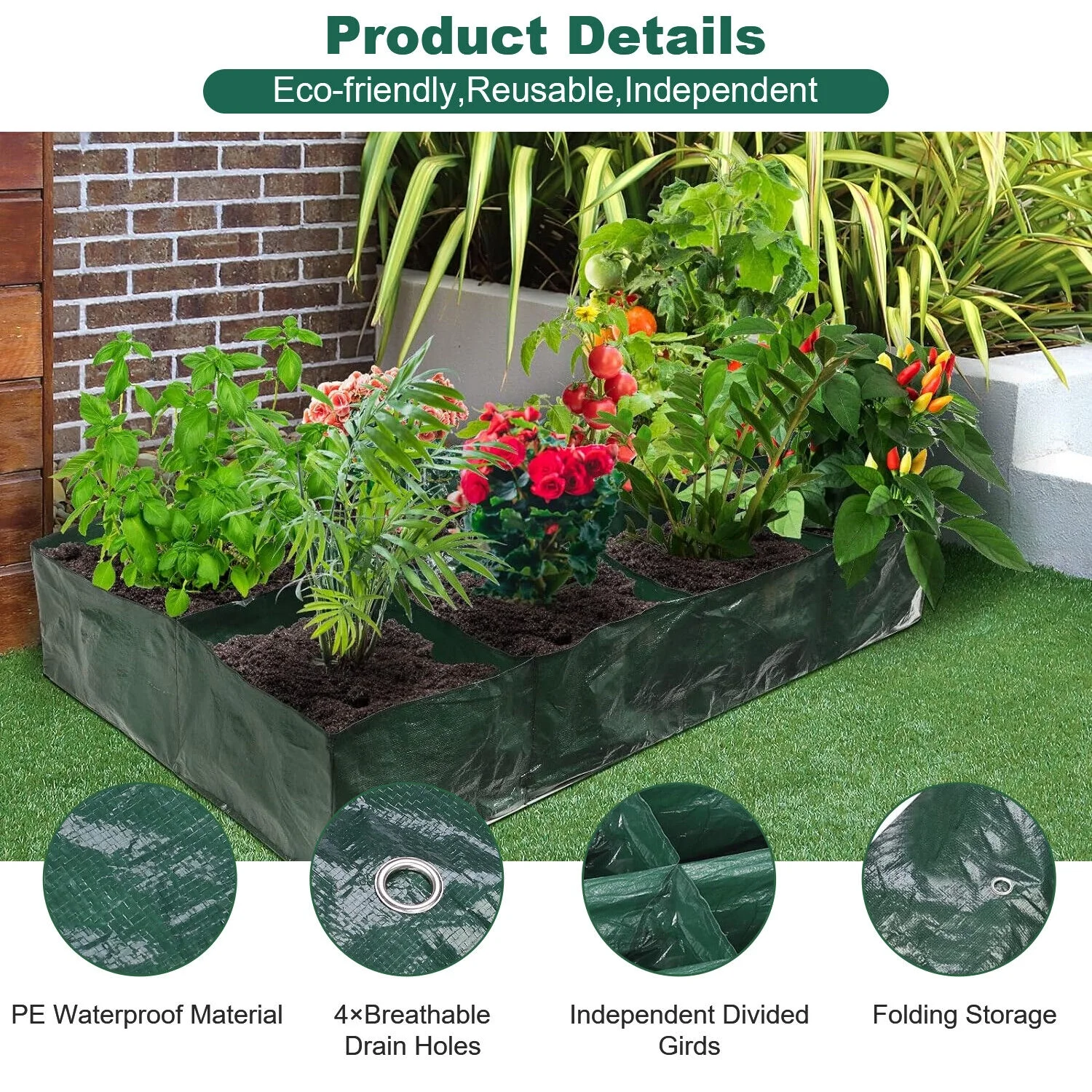 4/6/8Grid Plant Grow Bags PE Veg Pot Nursery Soil Bag Thickened Recycle Bag