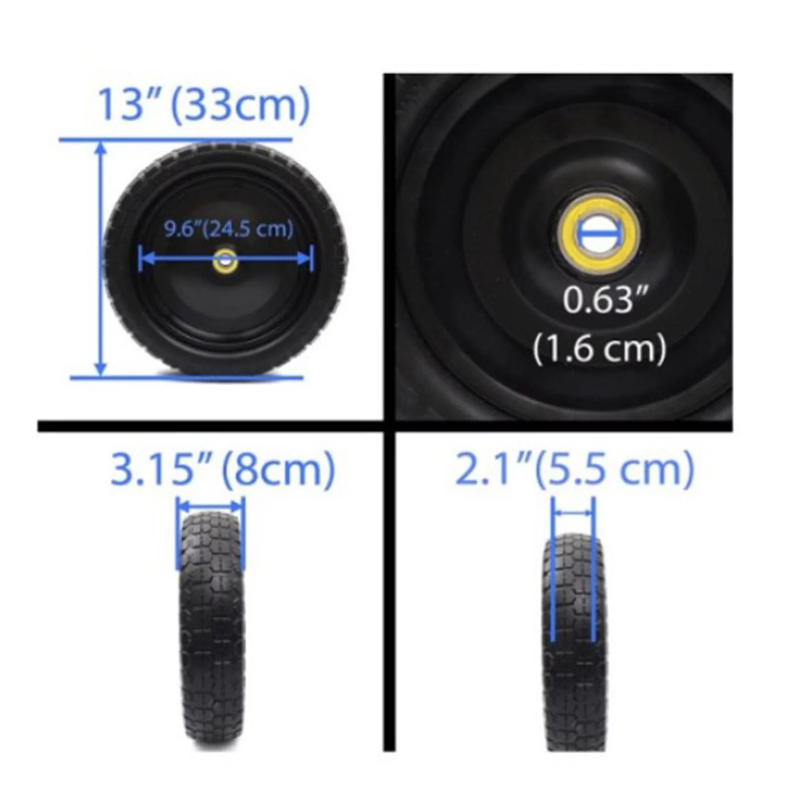 2 Pieces 13inch Flat Free Wheels Carts Tires for Garden Carts Wagon Accessory