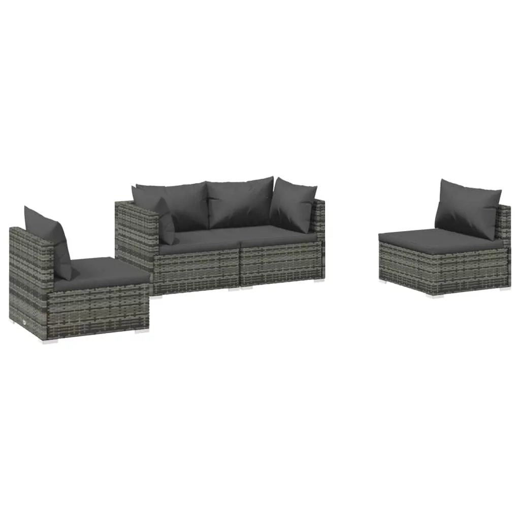 Irfora 4 Piece Patio Set with Cushions Poly Rattan Gray