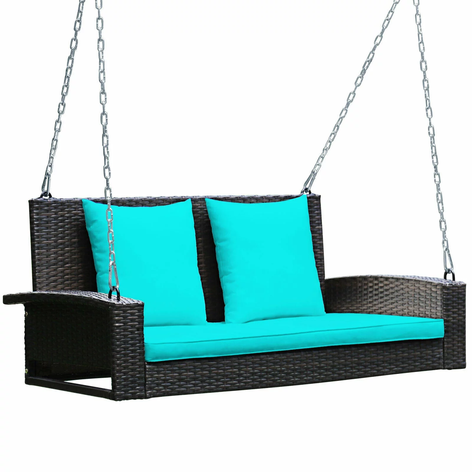2-Person Patio Rattan Hanging Porch Swing Bench Chair Cushion
