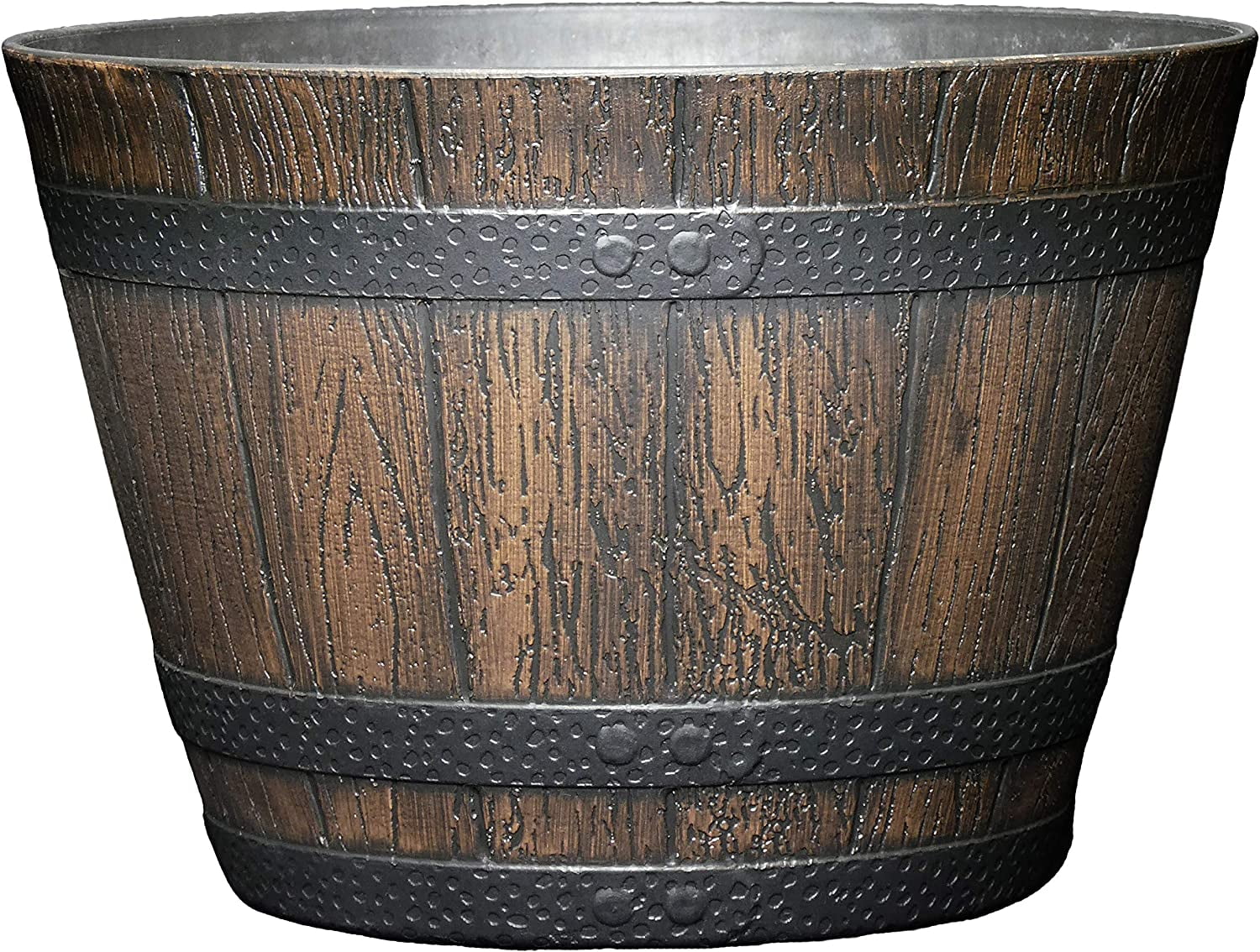 Whiskey Plastic Resin Flower Barrel Planter, Walnut Brown, 9