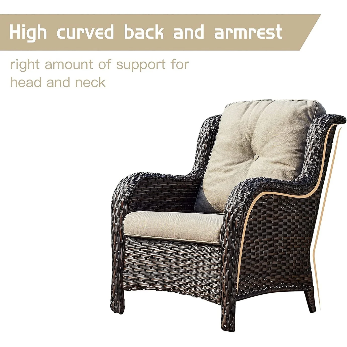 5-Piece Outdoor Patio Sofa Chair with Ottoman Furniture Set Brown/Grey