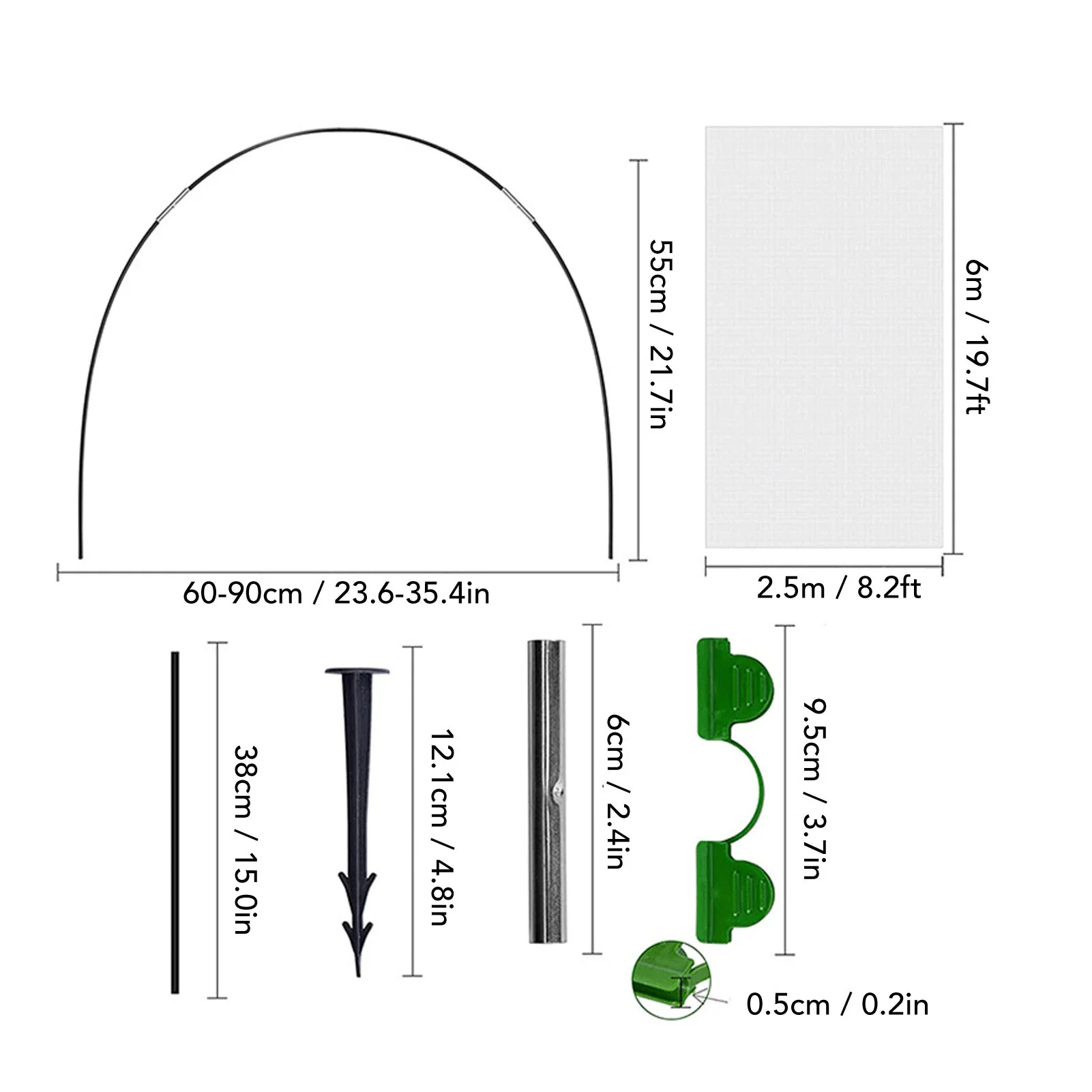 Buumin Greenhouse Hoops Grow Tunnel Kit Polyethylene Glass Fiber DIY Garden Hoops Support Frame Gardening Supplies for Raised Bed Row Cover