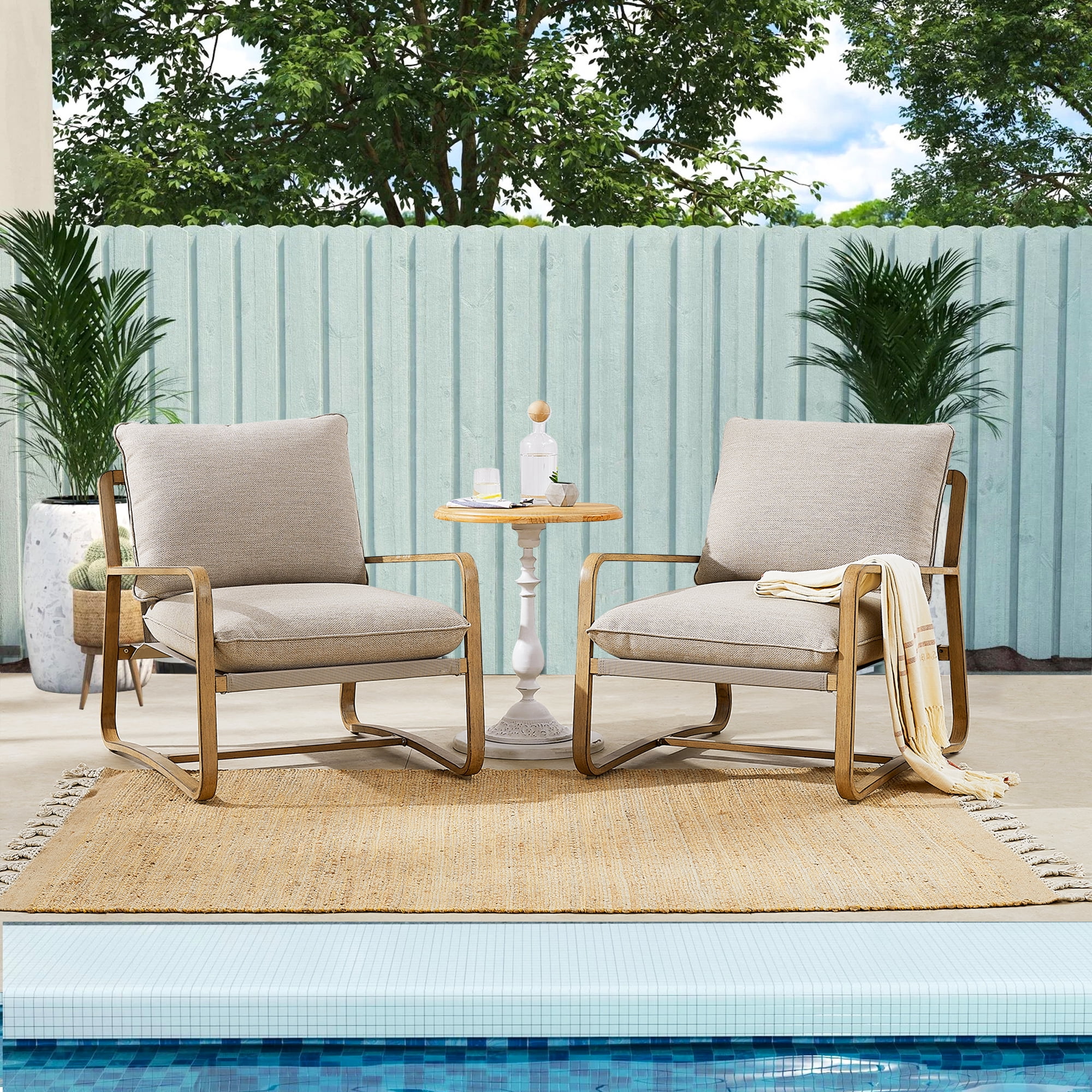 Ulax Furniture 2-Piece Outdoor Aluminum Patio Club Chair Set with Olefin Cushions