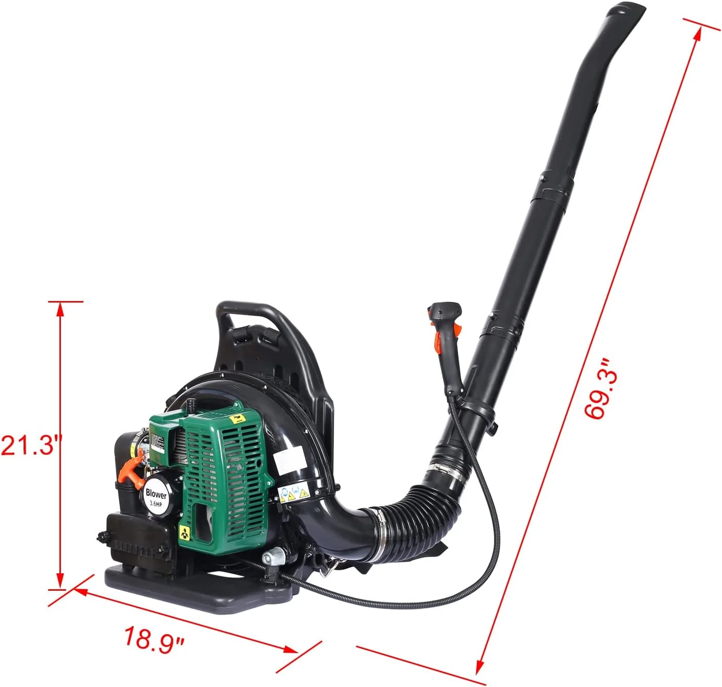 63.3CC 2-Stroke Leaf Blowers,3.6HP/750CFM Light Weight Gas Backpack Leaf-blowers,Strong Air Flow,EPA Compliant,for Leaves, Sand, Gravel and Snow