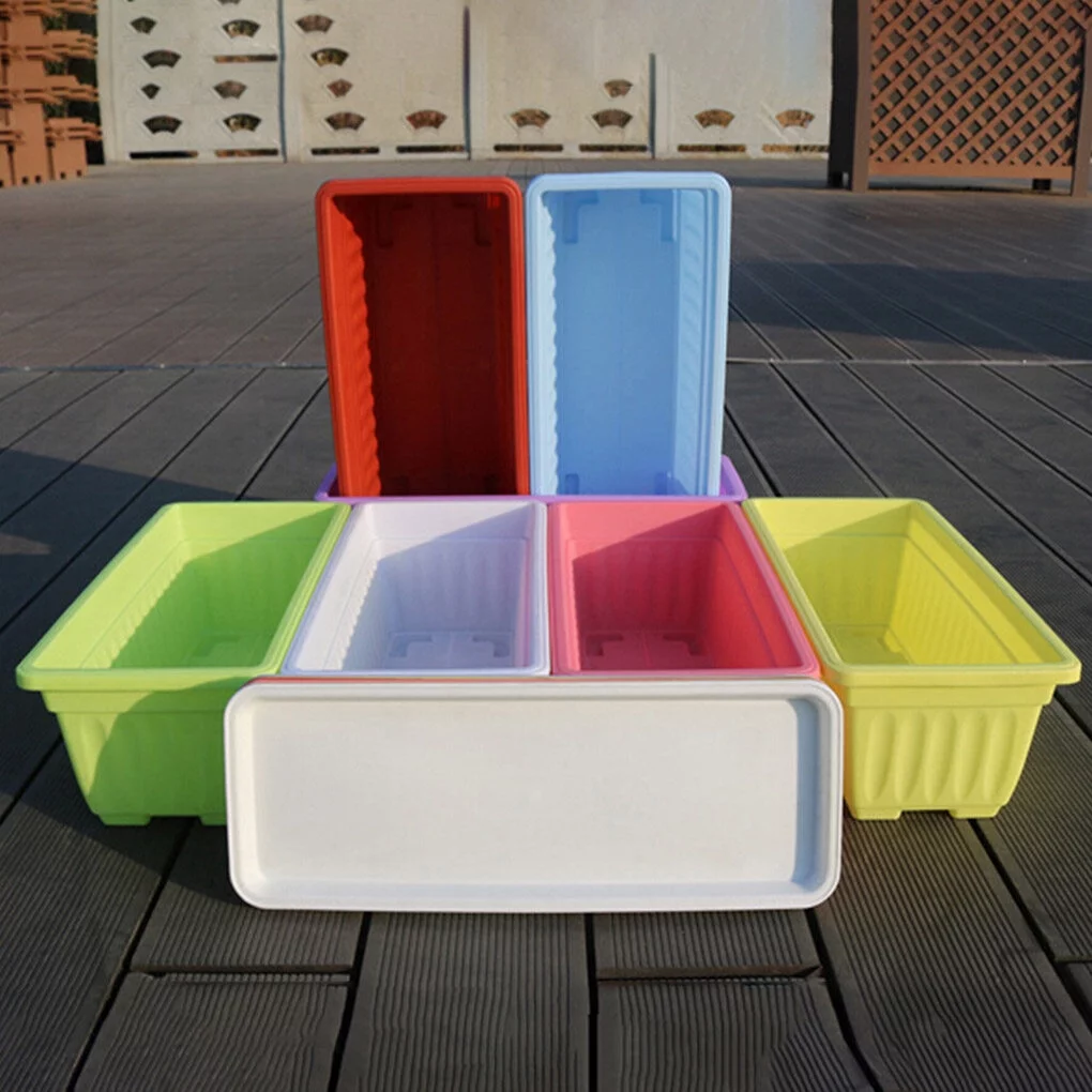 Dido 3pcs Resin Rectangular Planting Pot Drainage Hole Vegetable Flower Planter Home Garden Plant Tray Red 50x21x14cm