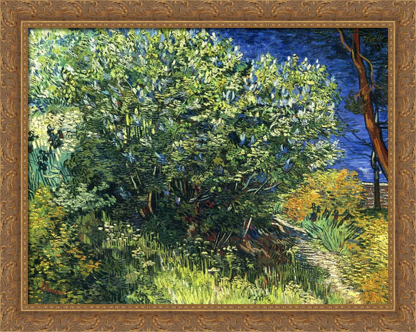 Lilac Bush 34x28 Large Gold Ornate Wood Framed Canvas Art by Vincent van Gogh