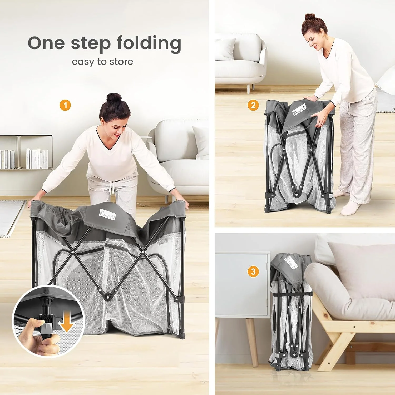 Li’l Pengyu Foldable Baby Playpen for Babies and Toddlers, Indoor Outdoor Portable Baby Fence Play Yards Center, Playpin, Large Baby Play Pen with Zipper Door and Portable Storage Bag, Grey