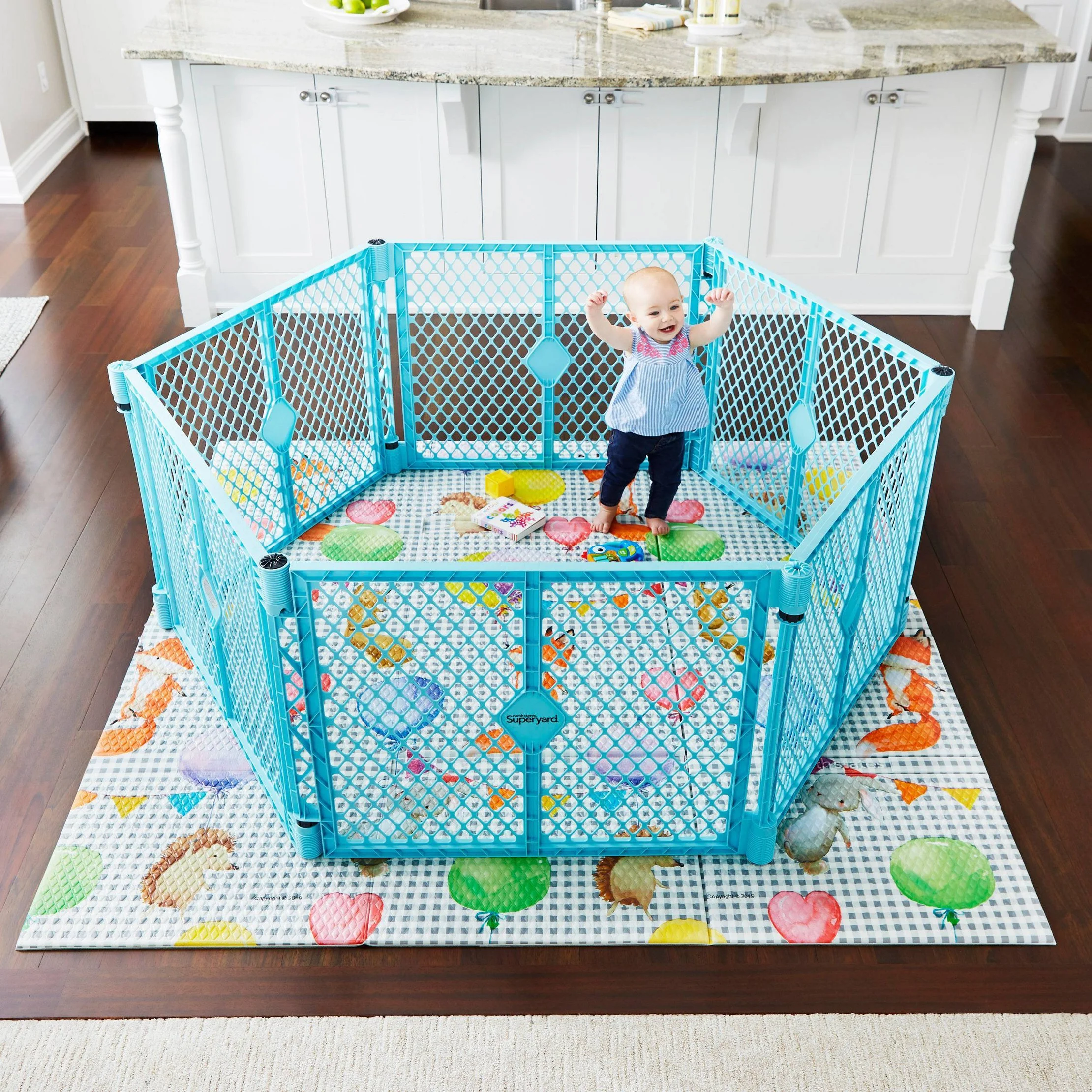 Superyard 6-Panel Baby Gate - Aqua Blue
