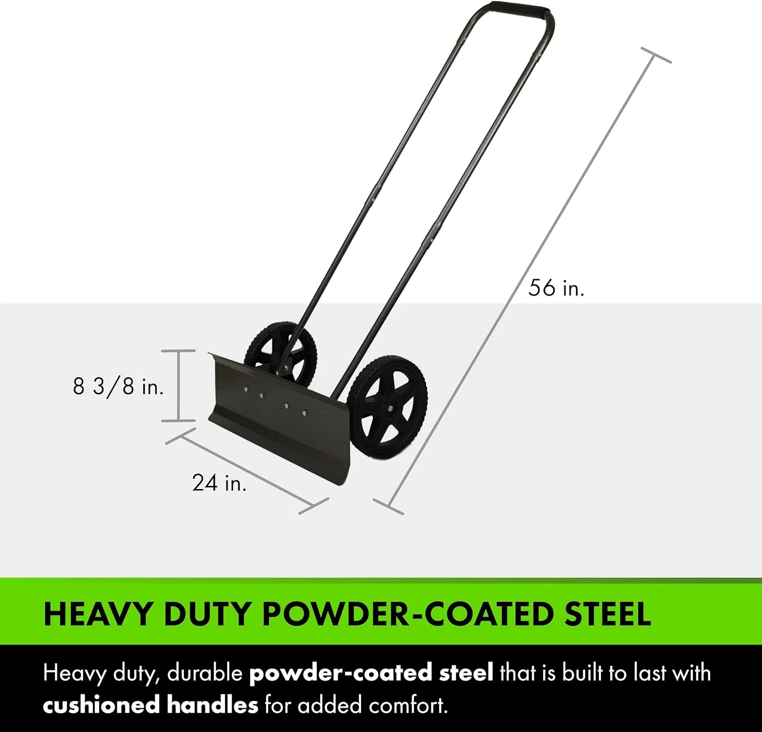 Snow Plow Rolling Push Shovel - Heavy-Duty Snow Shovel With Wheels - Efficient Snow Removal Tool - Ergonomic Design, Powder-Coated Steel For Long-Lasting Performance - 24