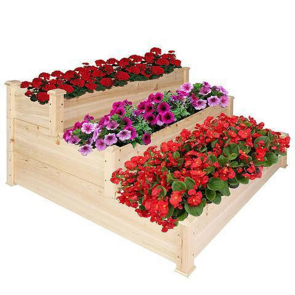 SJIOPL 3 Tier Raised Garden Bed Kit Wooden Planter Box Heavy Duty Solid Fir Wood