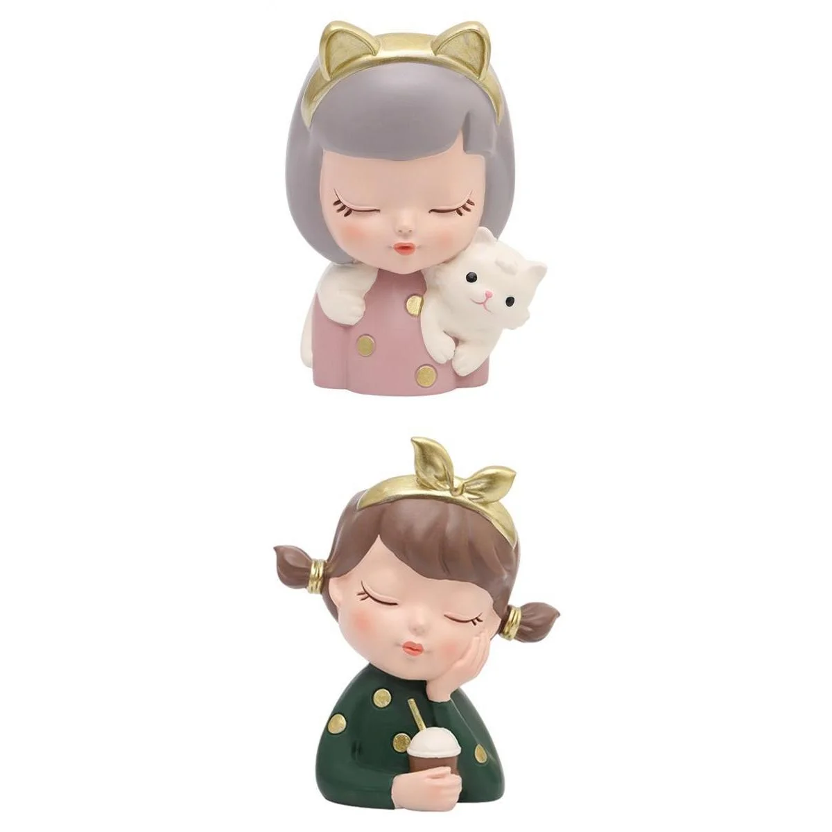 2x Small Resin Succulent Pots Flower Planter Pot Flower Pot Tiny Planter Home and Office Decor Pot Planter Milk tea Cat Girls