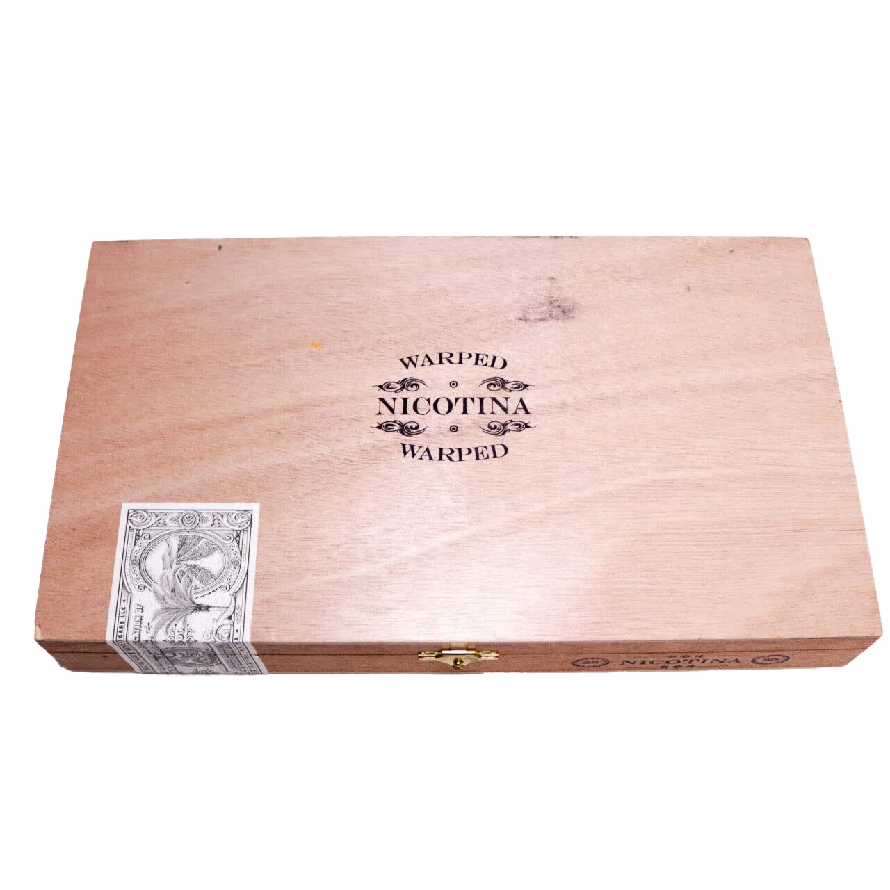 Warped Nicotina Empty Wood Cigar Box 11.75