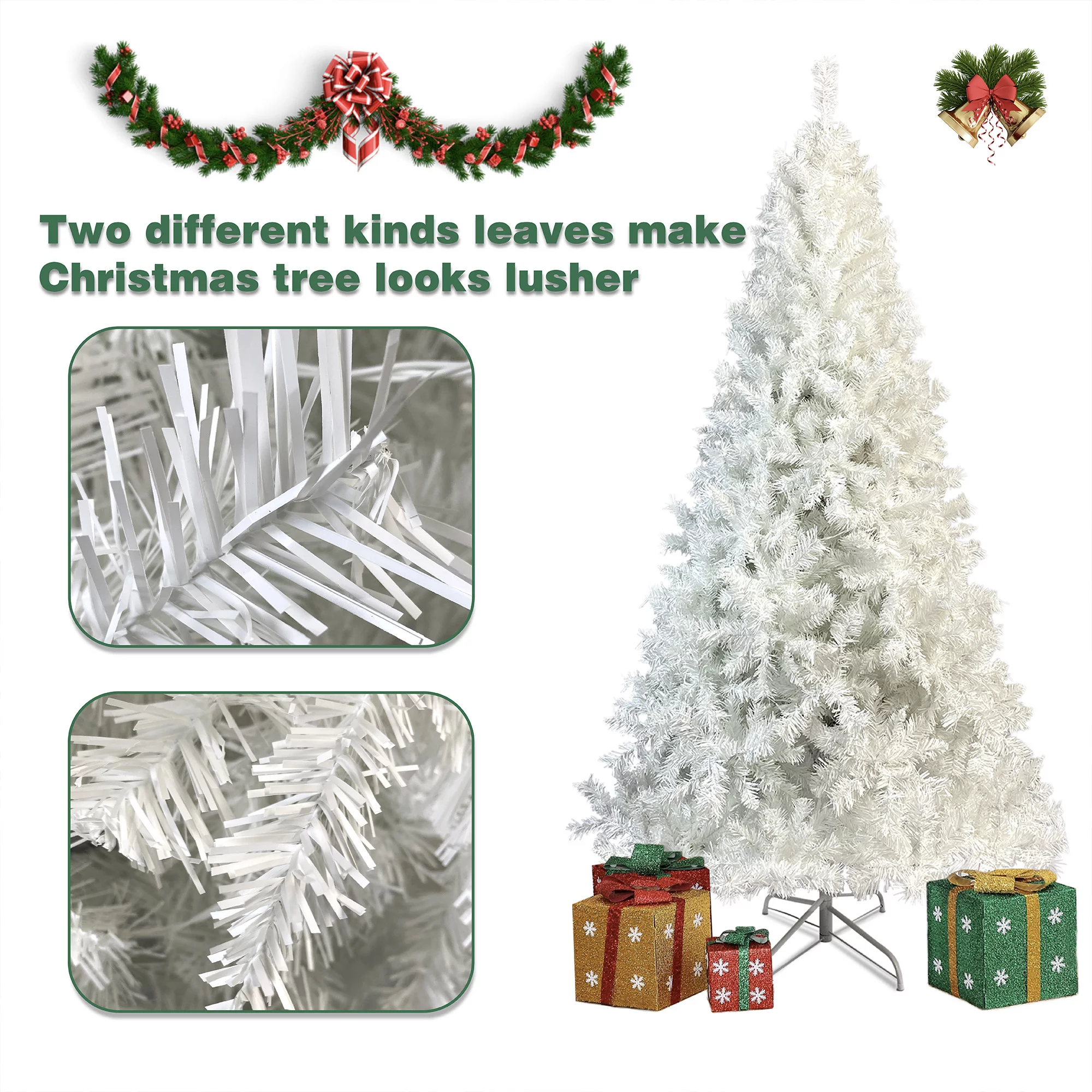 GO 7.4 ft National Christmas Tree White Hinged Spruce Full Tree, with 500 LED lights
