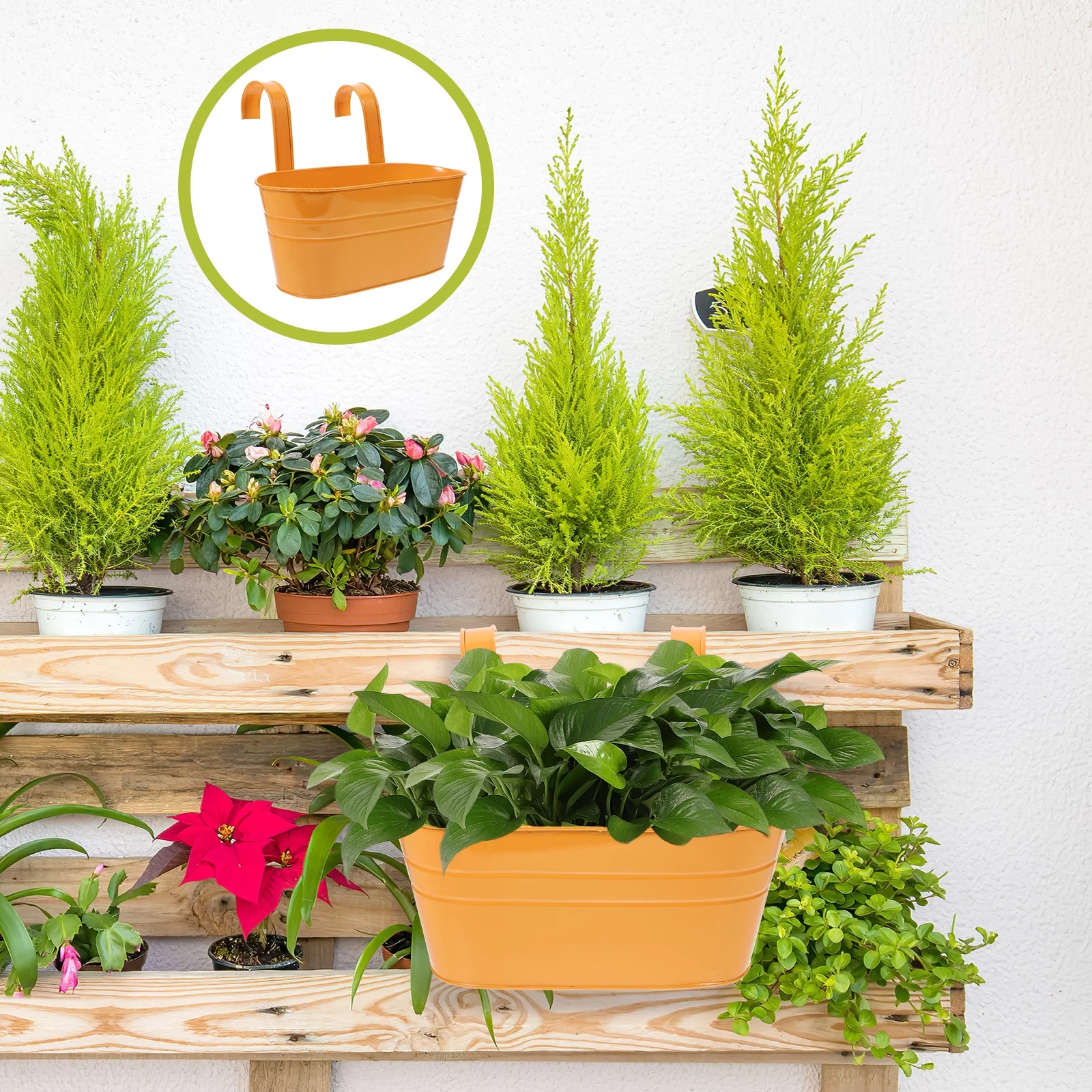 1Pc Detachable Wall Mounted Flowerpot Oval Iron Barrel Hanging Flower Pot Decor With Double Hooks for  (Random Color)