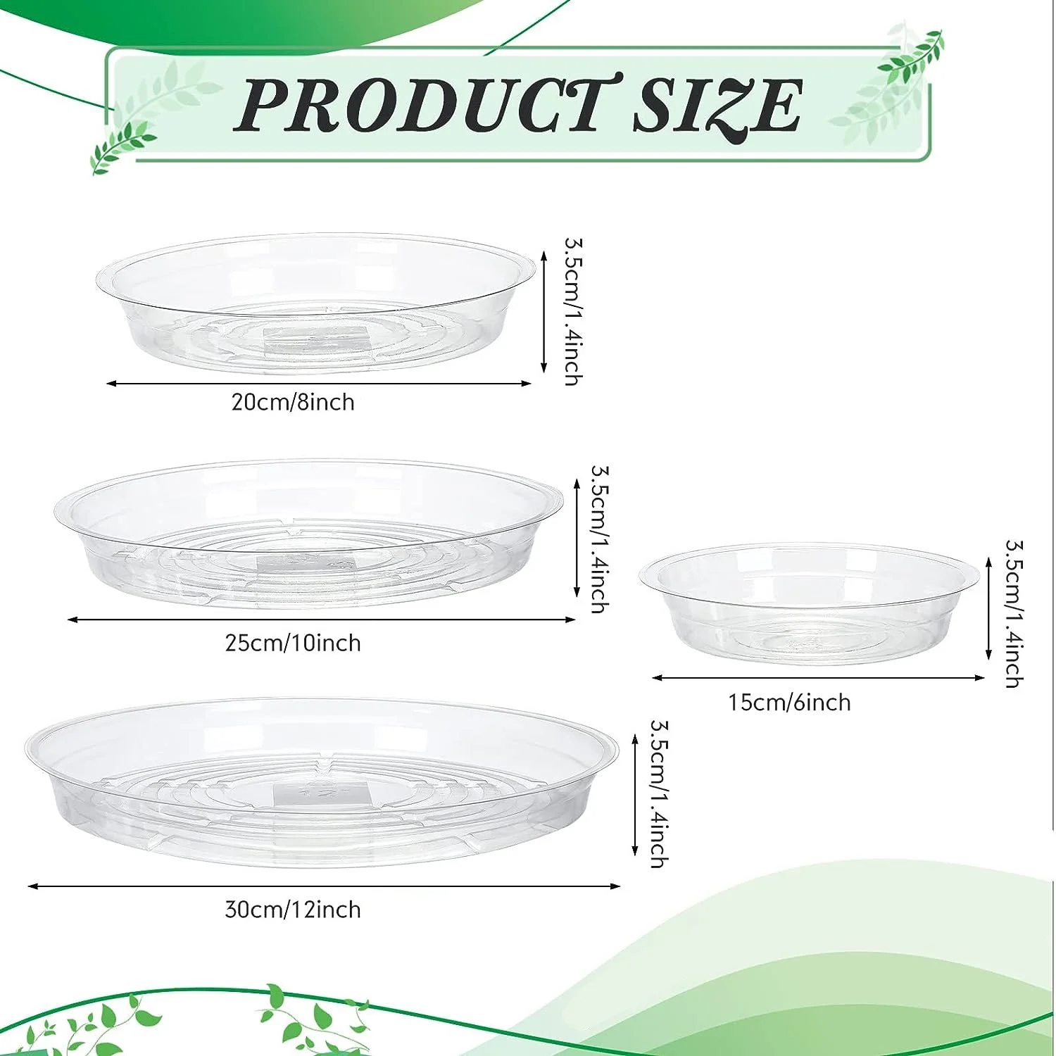 12 Pack Clear Plastic Plant Saucers (6 inch/ 8 inch/ 10 inch/ 12 inch) Drip Trays Plant Plate Dish for Indoor Planters Flower Pots