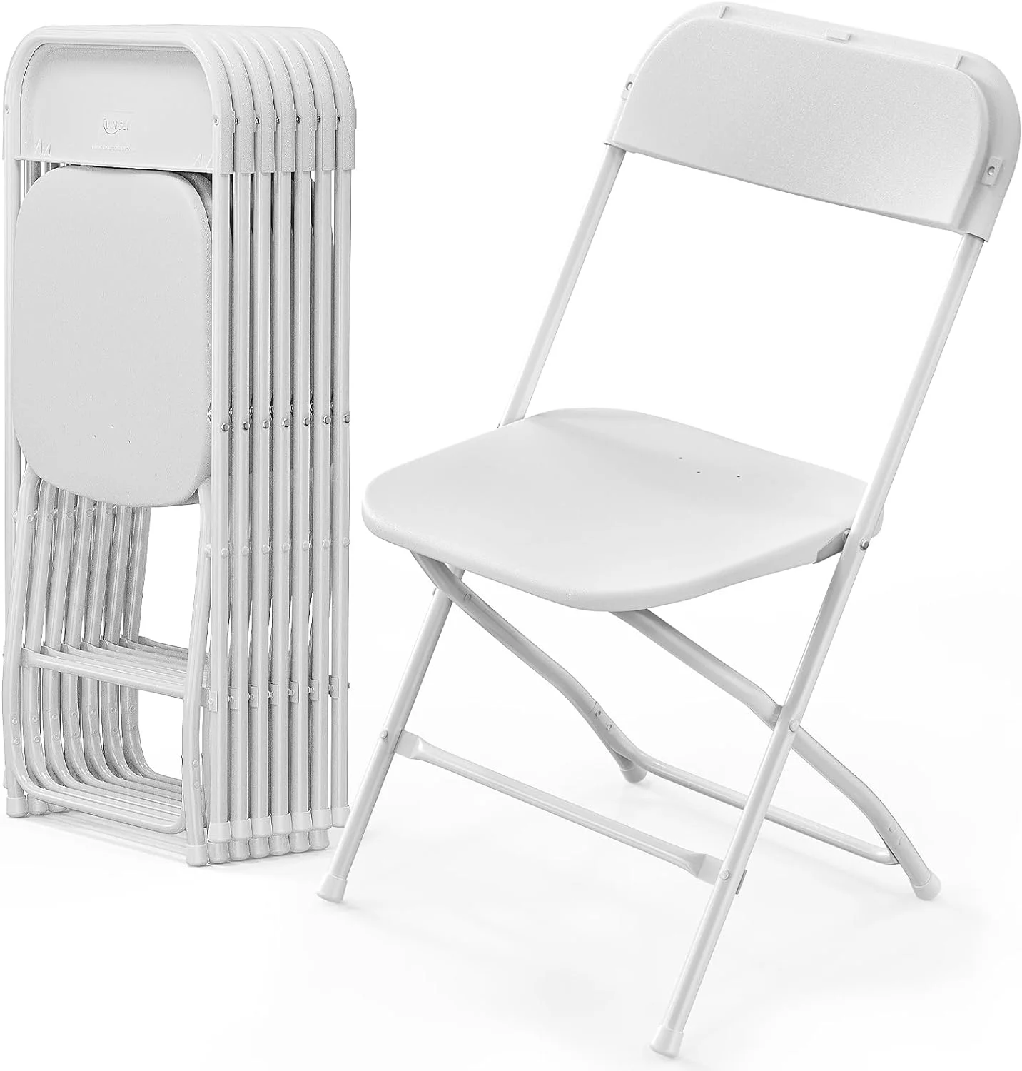 8 Pack White Plastic Folding Chair, Indoor Outdoor Portable Commercial Seat with Steel Frame 350lb. Capacity for Events Office Wedding Party Picnic Kitchen Dining