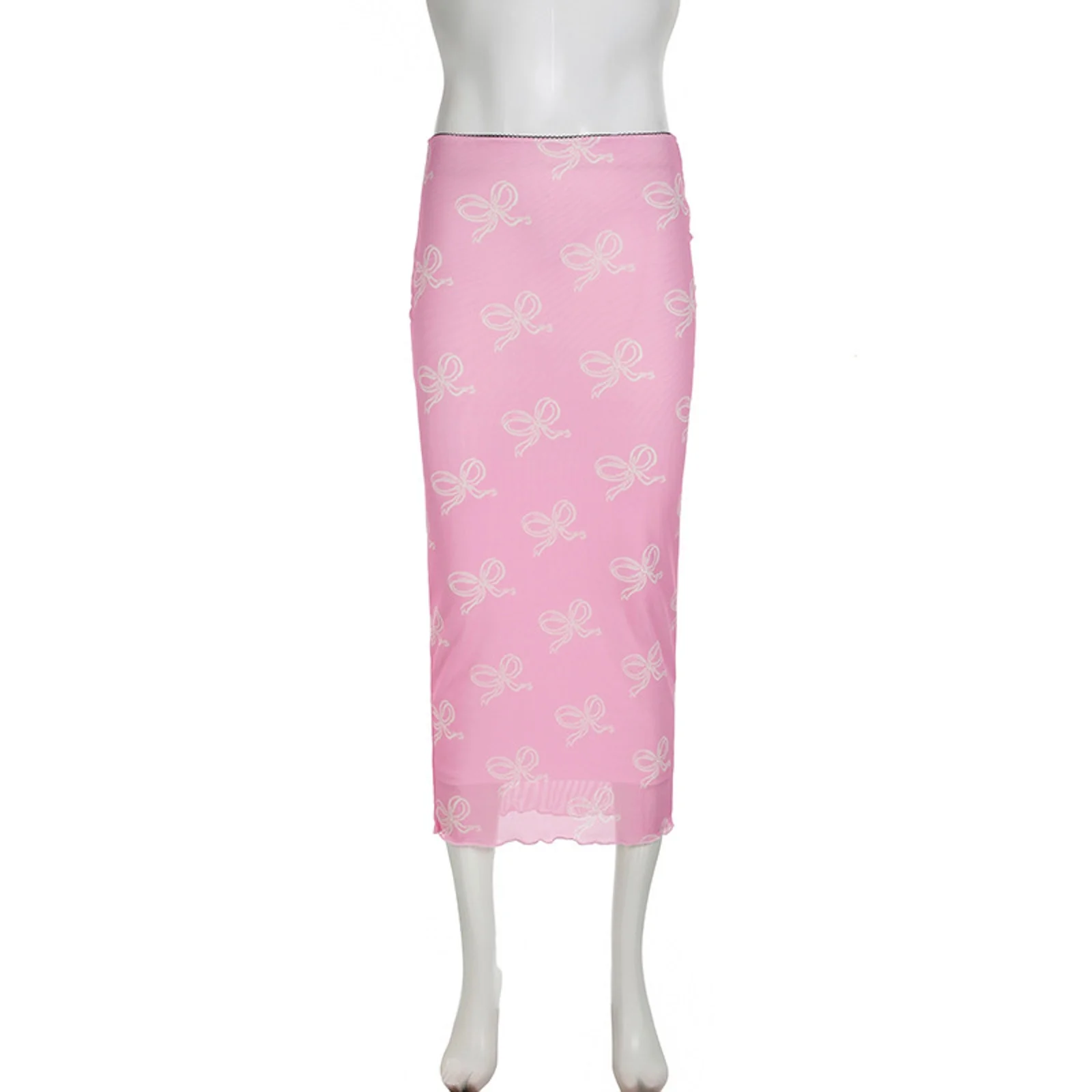 Winter Denim Skirt Ladies Bow Printed Mesh Double Layer Sweet Low Waist Skirt Long Skirt Halter Skirt Saree Skirt Sets Women 2 Piece Outfits Business Casual