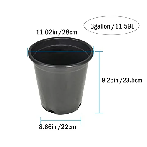 10-Pack 3 Gallon Round Plastic Garden Planter Pots Flower Seedling Container Fit for Indoor Outdoor Plants Seedlings Flowers Vegetables Black