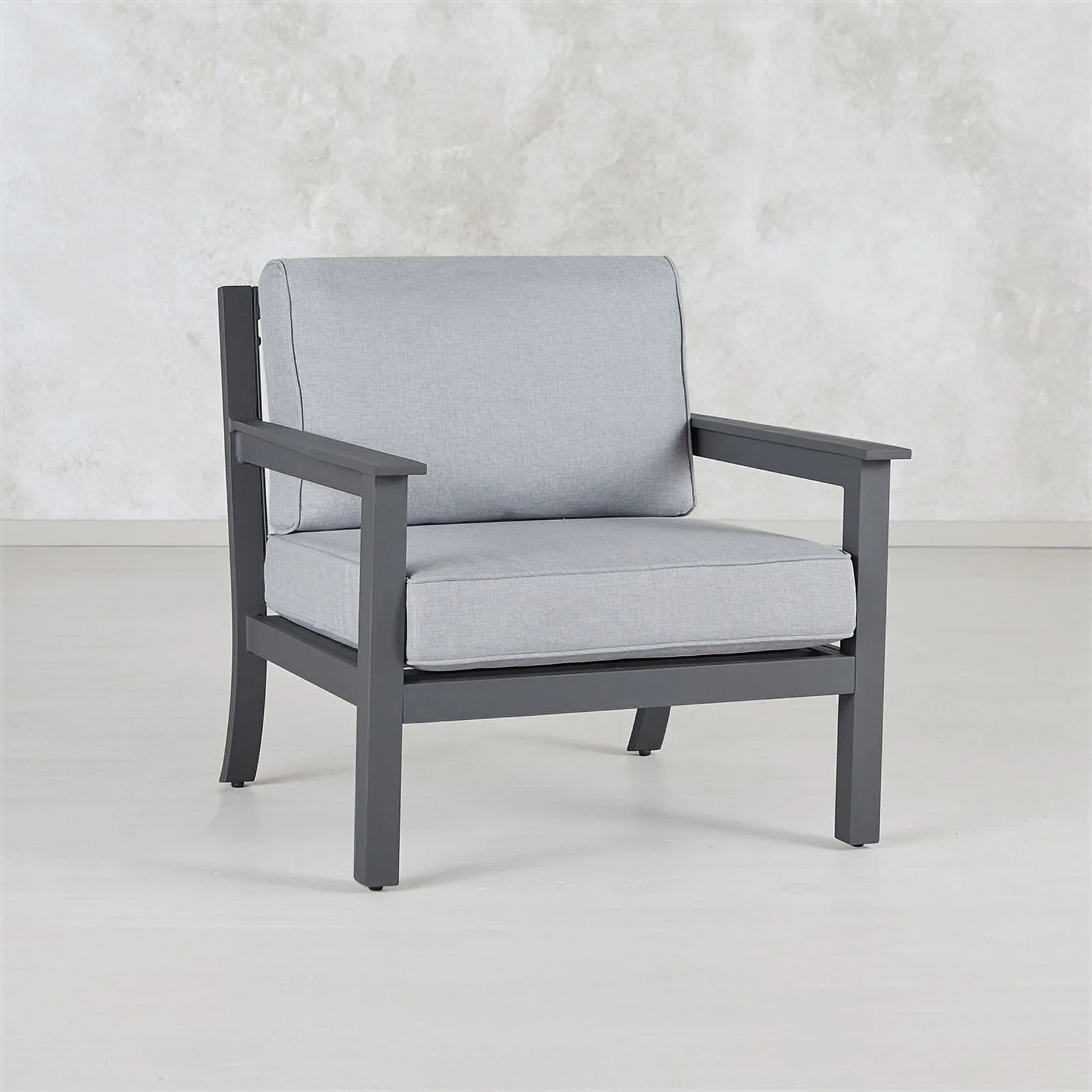 Real Flame Ortun Aluminum Outdoor Chair With Cushions in Gray